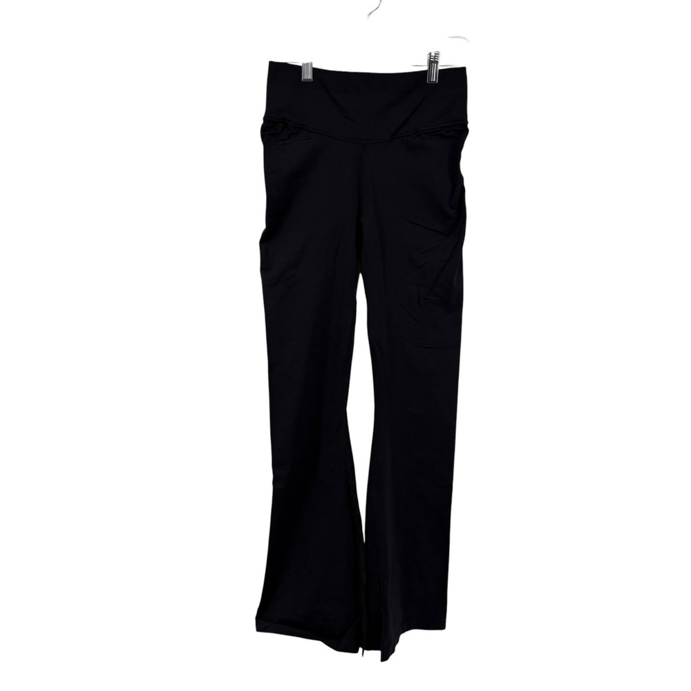 Fabletics Sleek Seamless High-Waisted Flare Pants Women's M Black Split Hem